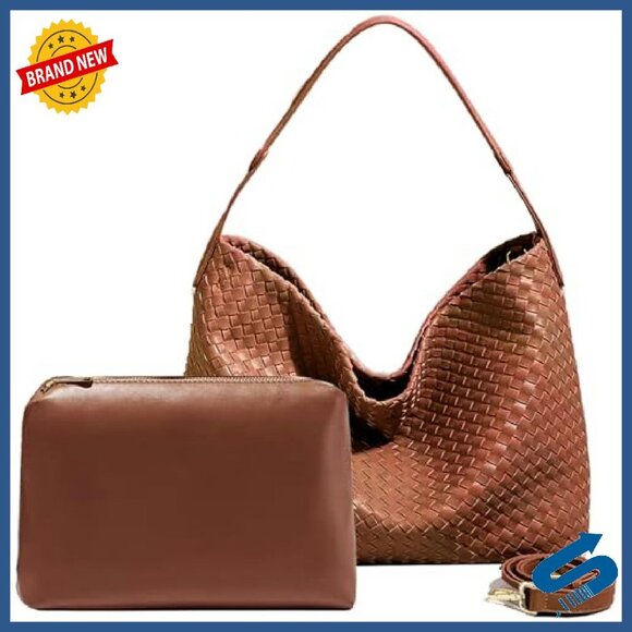 Amazon.com: Fashion Woven Vegan Leather Shopper Bag Bucket  Vegan Leather Woven Tote Bag with Adjustable Strap & Clutch